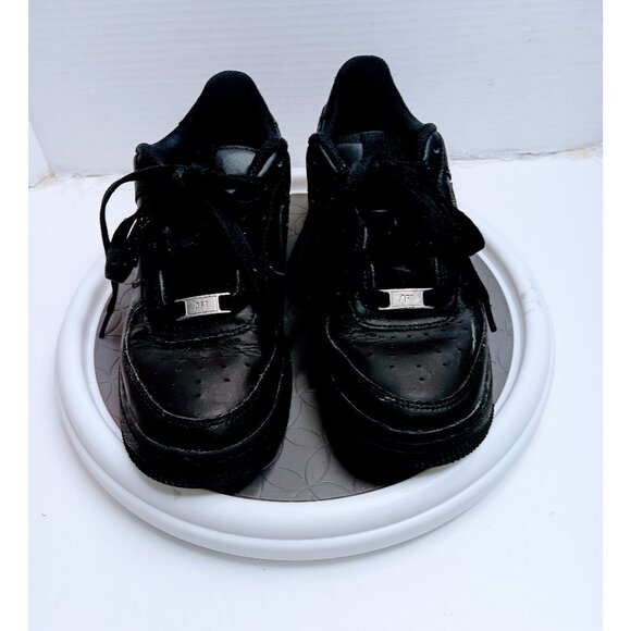 Nike Air Force 1 Youth Black Sneakers Size 4.5Y Leather Lace-Up Shoes - Picture 1 of 7